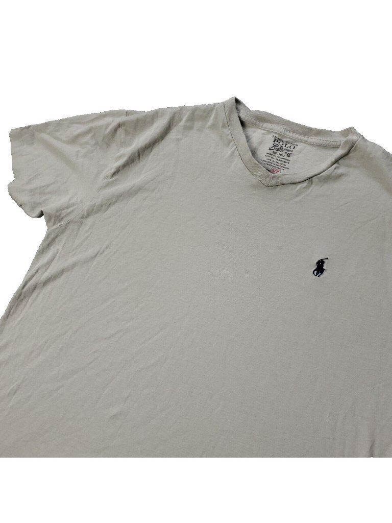 Polo Ralph Lauren T-Shirt Mens S Small Short Sleeve V Neck Gray Beige Casual